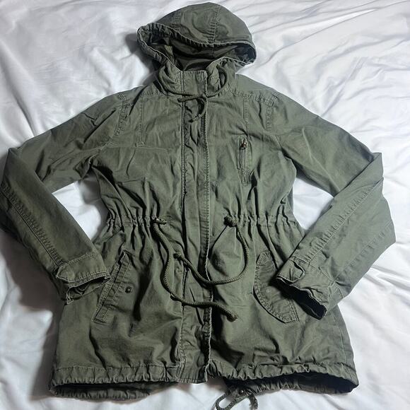 ✨Ambiance Women’s Utility Jacket Size M Army Green Hooded Anorak Drawstring Coat - Picture 7 of 8
